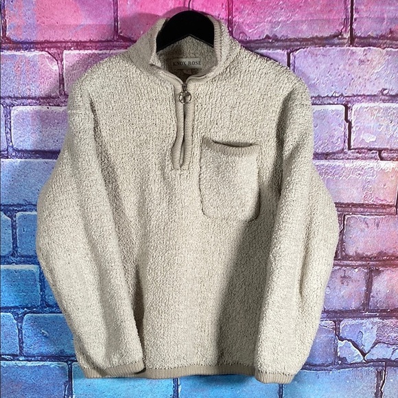 Knox Rose Sherpa Fleece Pullover Cream Quarter Zip Sweatshirt Women’s Small Cozy - Picture 1 of 11
